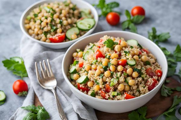 Ensalada de quinoa con garbanzos y verduras asadas